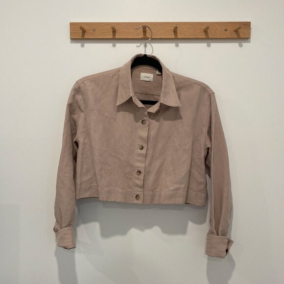 Wilfred Heavy Cotton Tan Cropped Collared Button Up Size XS - Picture 1 of 3